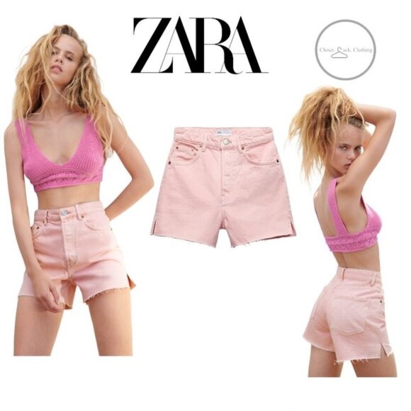 Zara Pants - NWT Zara Light Pink Slit Straight Denim Shorts Size 4